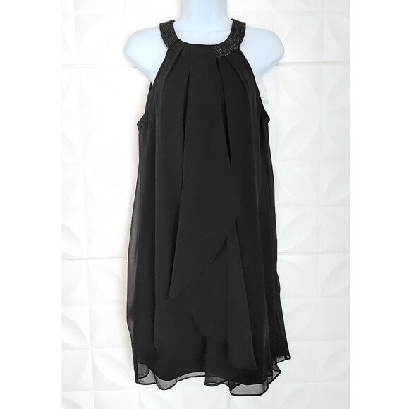 Black Shift Cocktail Dress Chiffon Sparkle A-line Swing 6 White House Mini - Picture 8 of 15